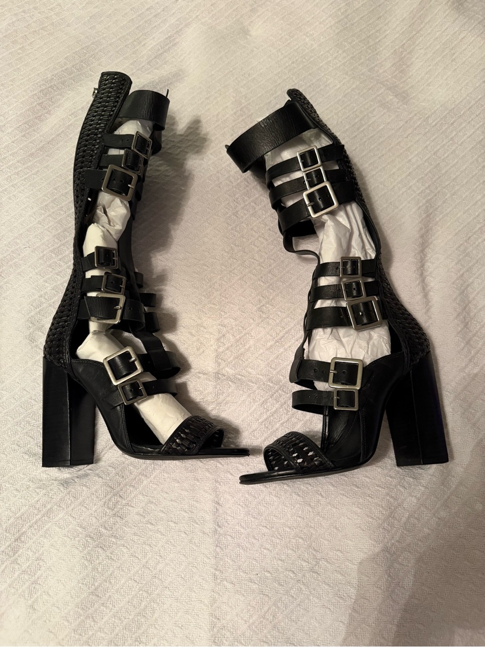 SCHUTZ Black Multi-Buckle Gladiator Block-Heel Sandals